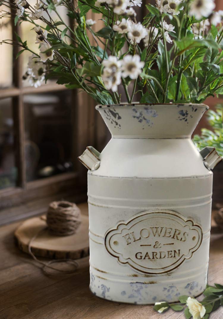 Soyizom Vintage Rustic Farmhouse Galvanized Metal Shabby Chic Flower Vase Watering Can Tin Jug French Style Bucket Pot Pitcher Flower Holder Vase with Handle for Kitchen Garden Decor â€”Large,9.8" H - Image 5